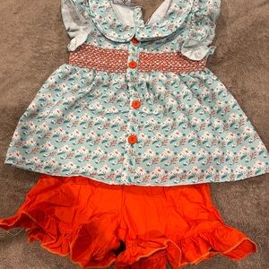 Marie Nicole Floral Top and Orange Shorts Set
